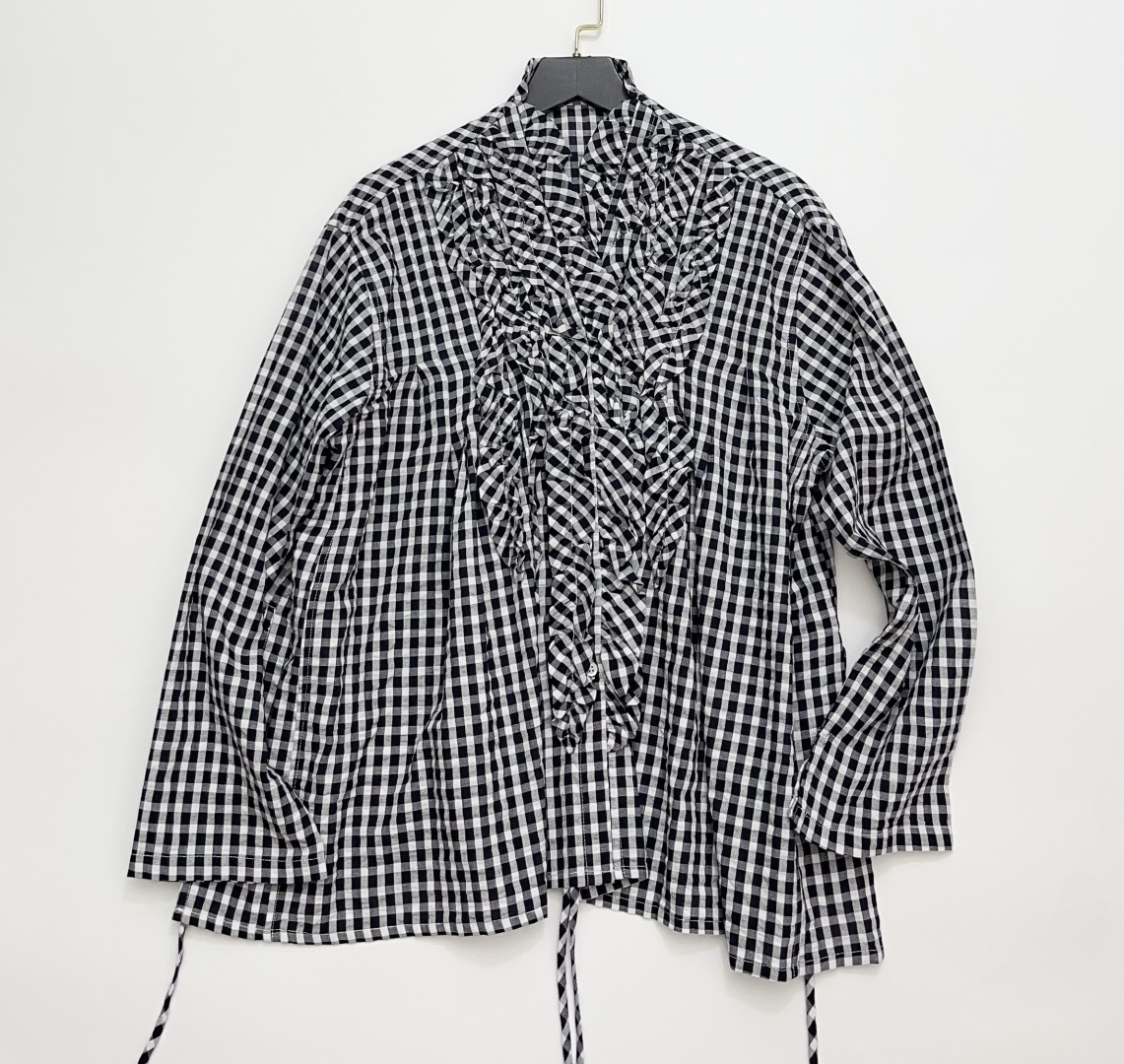 Japanese Ruffled Plaid Cotton Long Sleeve Cardigan Jacket