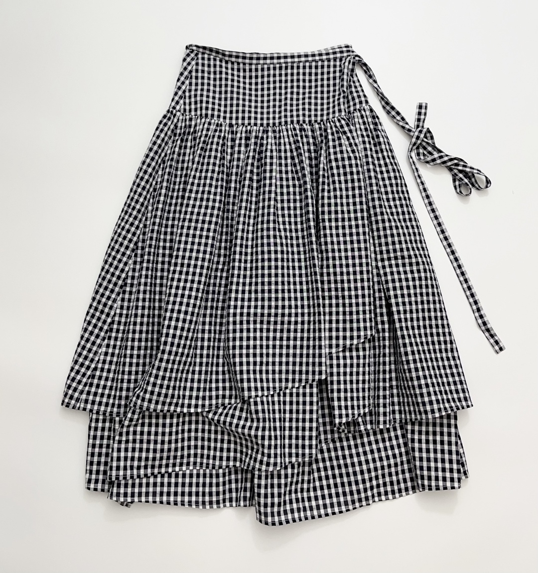 Japanese Ruffled Plaid Cotton One-Piece Tie-Waist Skirt