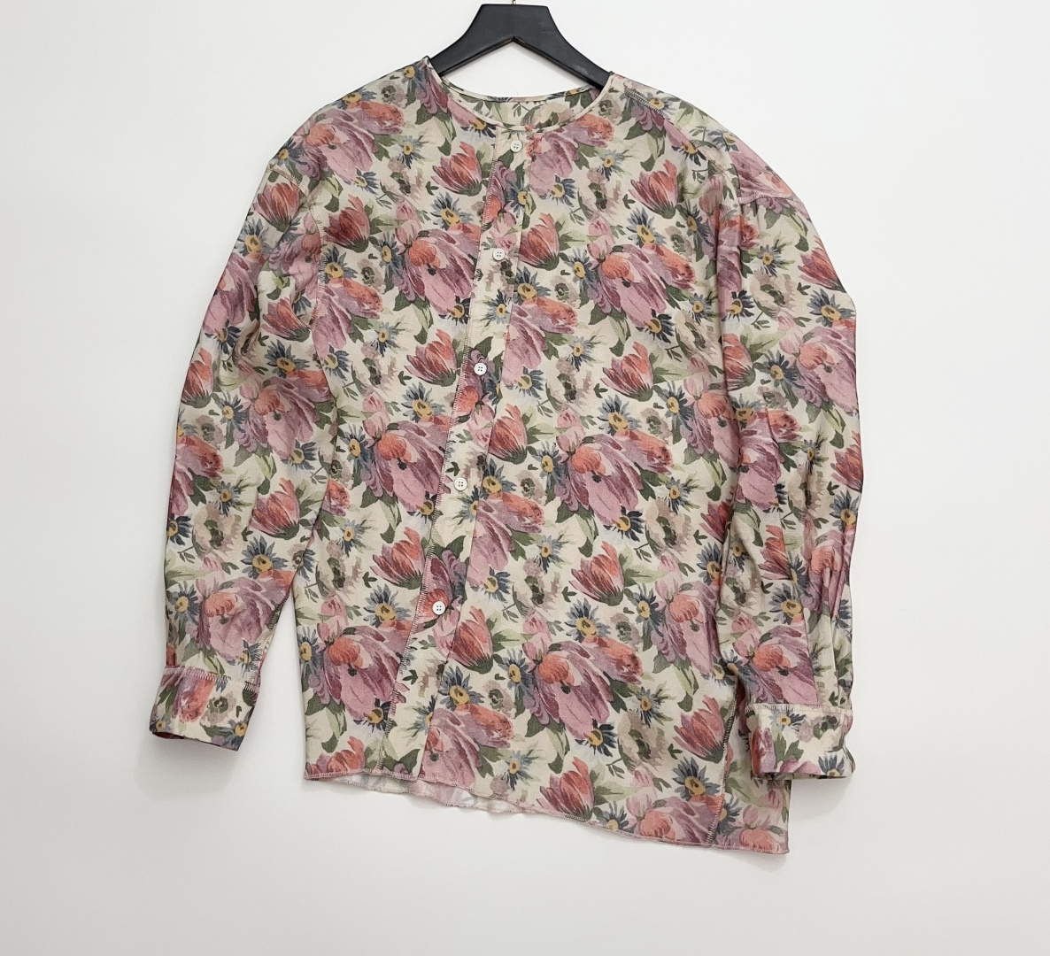 Pink Floral Tai Chi Print Loose Silhouette Shirt