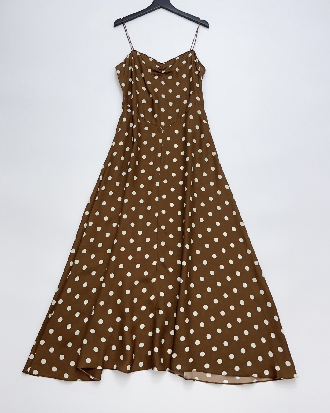 Dôen Retro Brown Polka Dot Strappy Maxi Dress