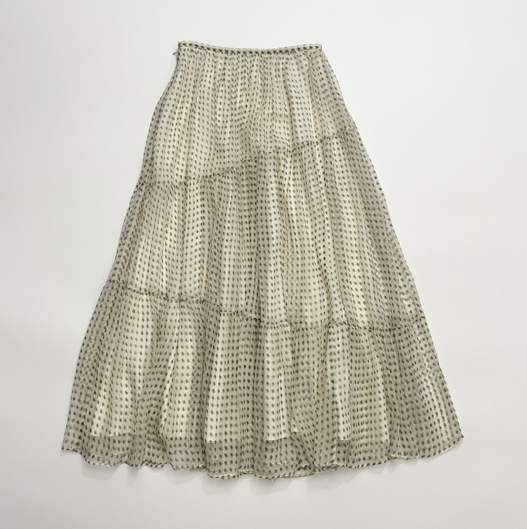 Into Retro Elegant Gold Thread Paisley Mulberry Silk Gauze Skirt