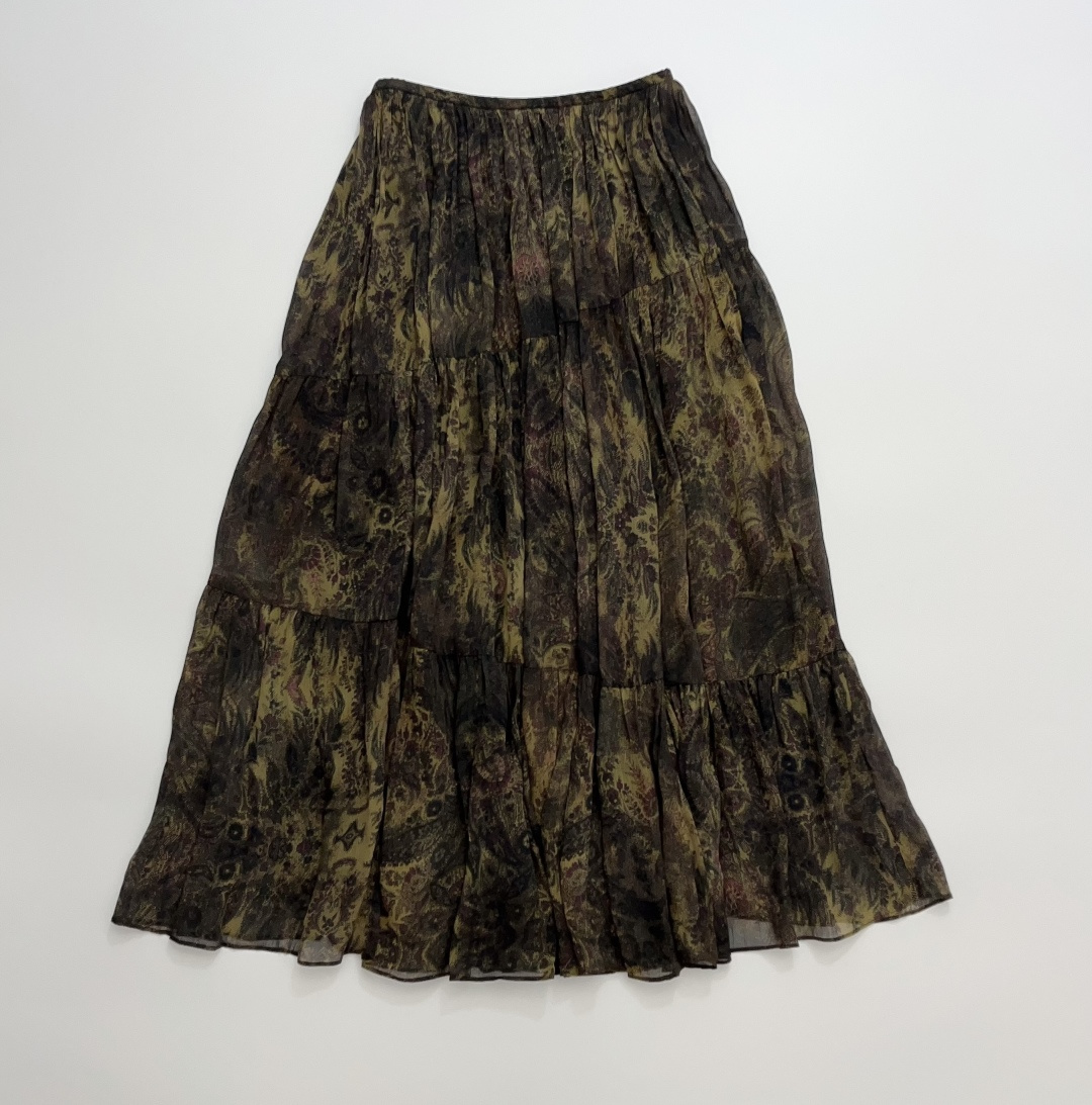 Into Retro Distressed Irregular Patchwork Heavy Print Flowy A-Line Skirt