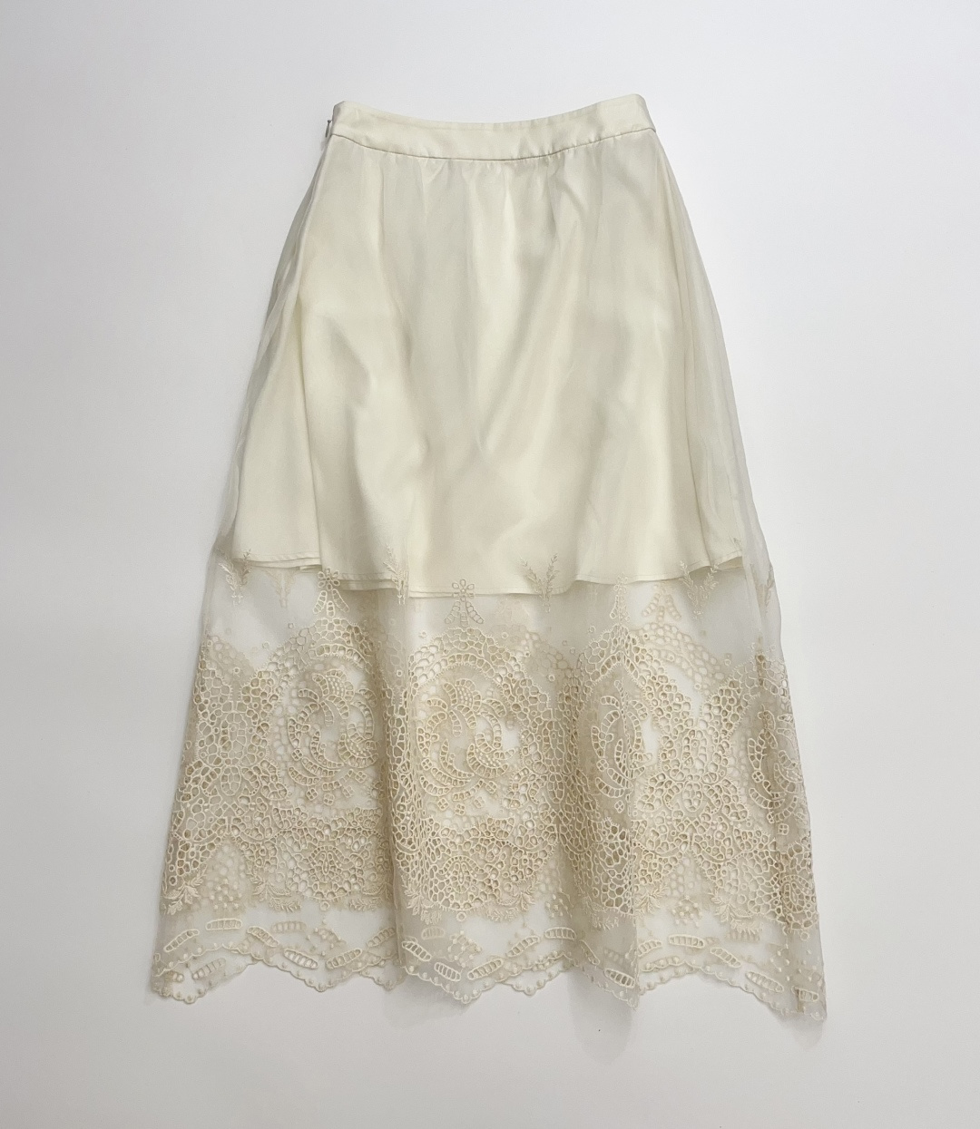 Love Heavy Silk Hand-Embroidered Hollow Lace Patchwork Skirt