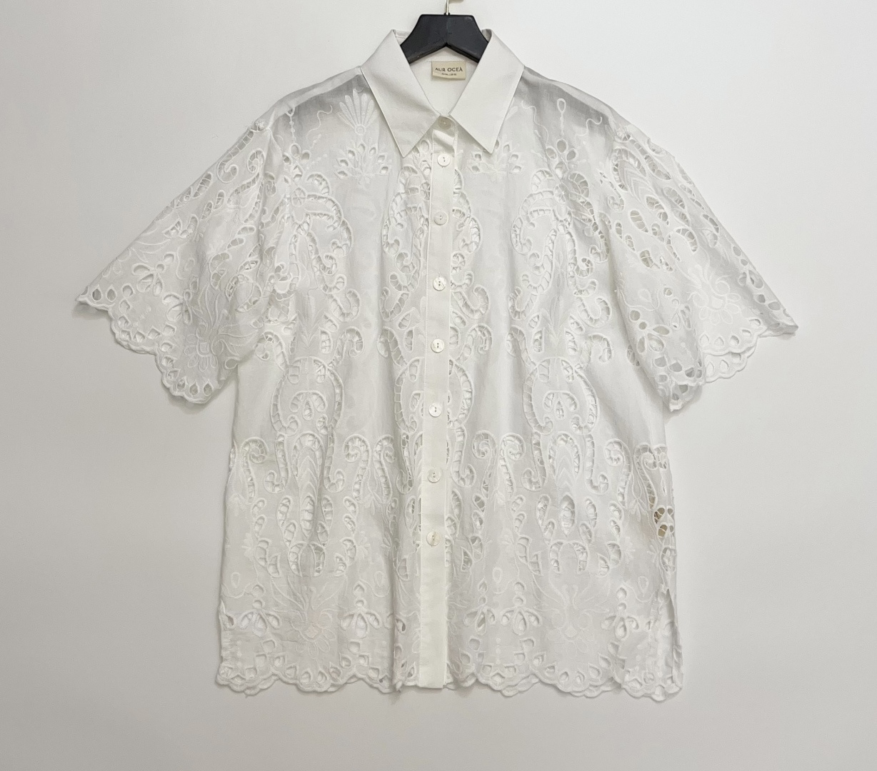 AUR White Cutout Embroidered Short Sleeve Shirt