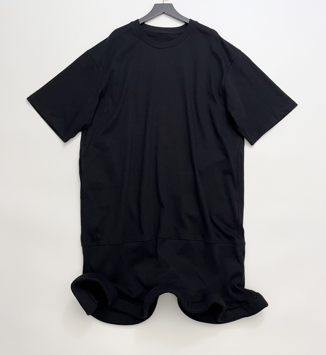 Sacai Cotton Blend Woven Patchwork Wave Hem A-Line Short Sleeve Dress