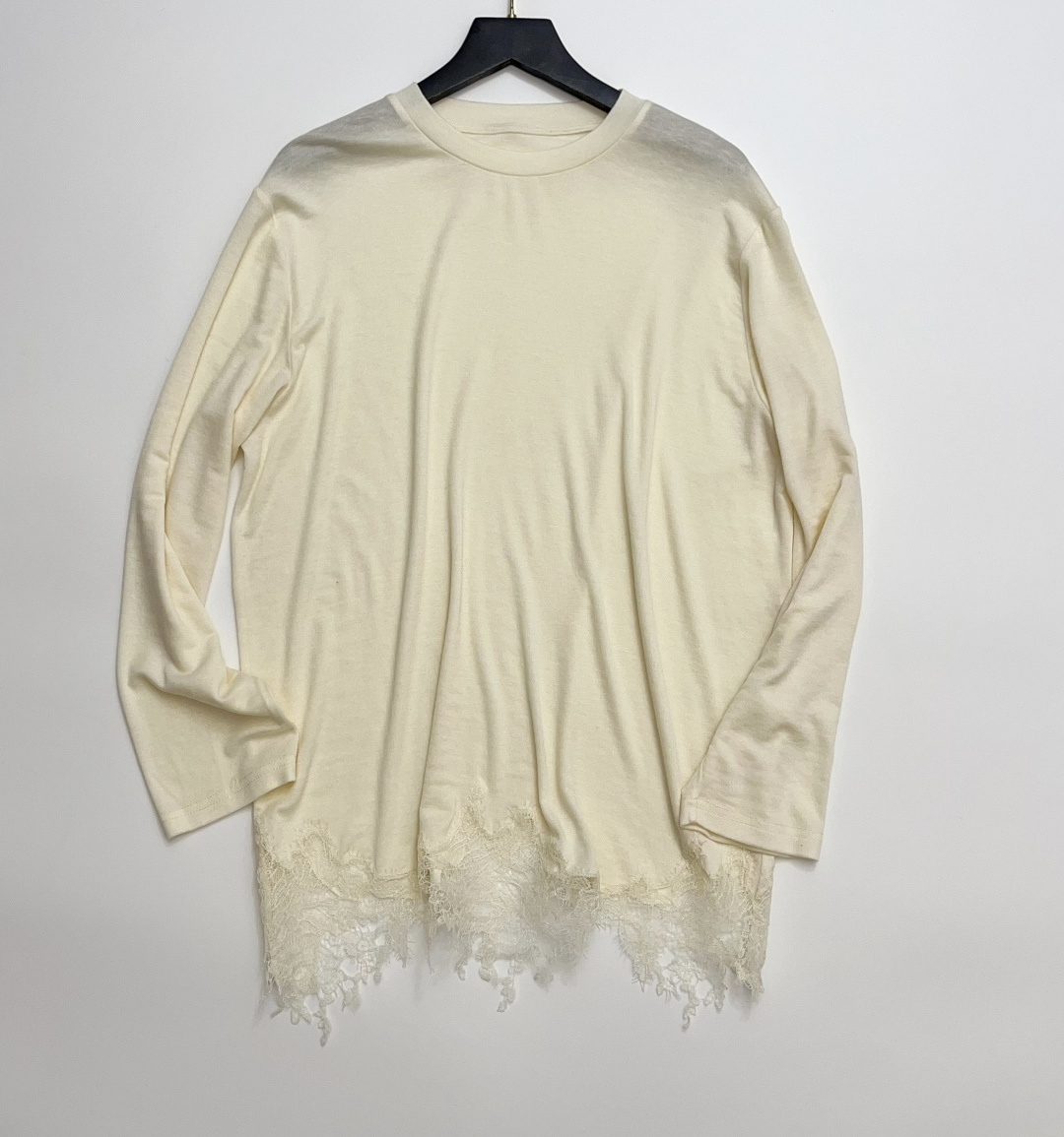 Tencel Wool Blend Lightweight Soft Lace Spliced Long Sleeve T-Shirt
