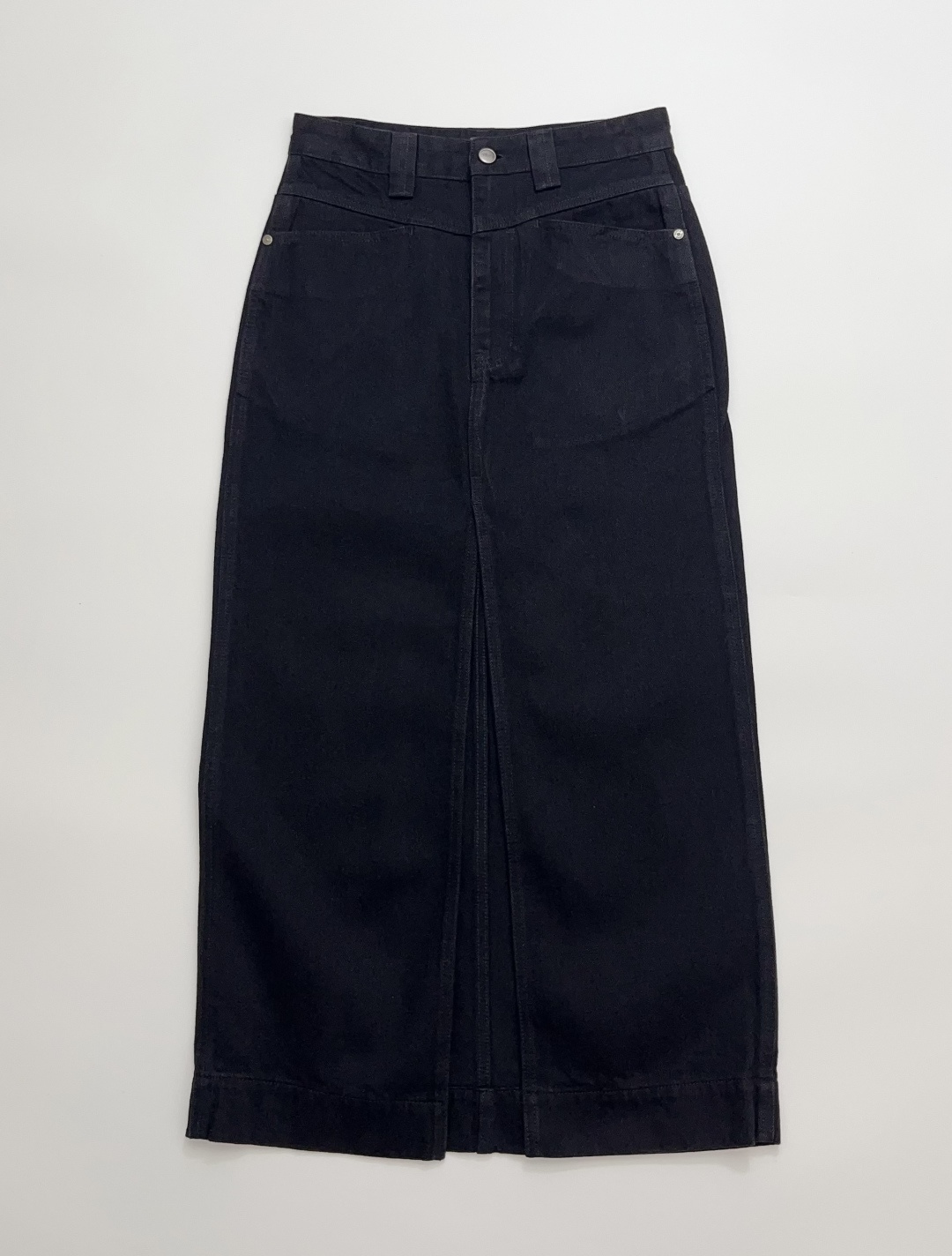 Khaite Sculptural Cut-Out Front Slit High-Waist Straight Denim Skirt