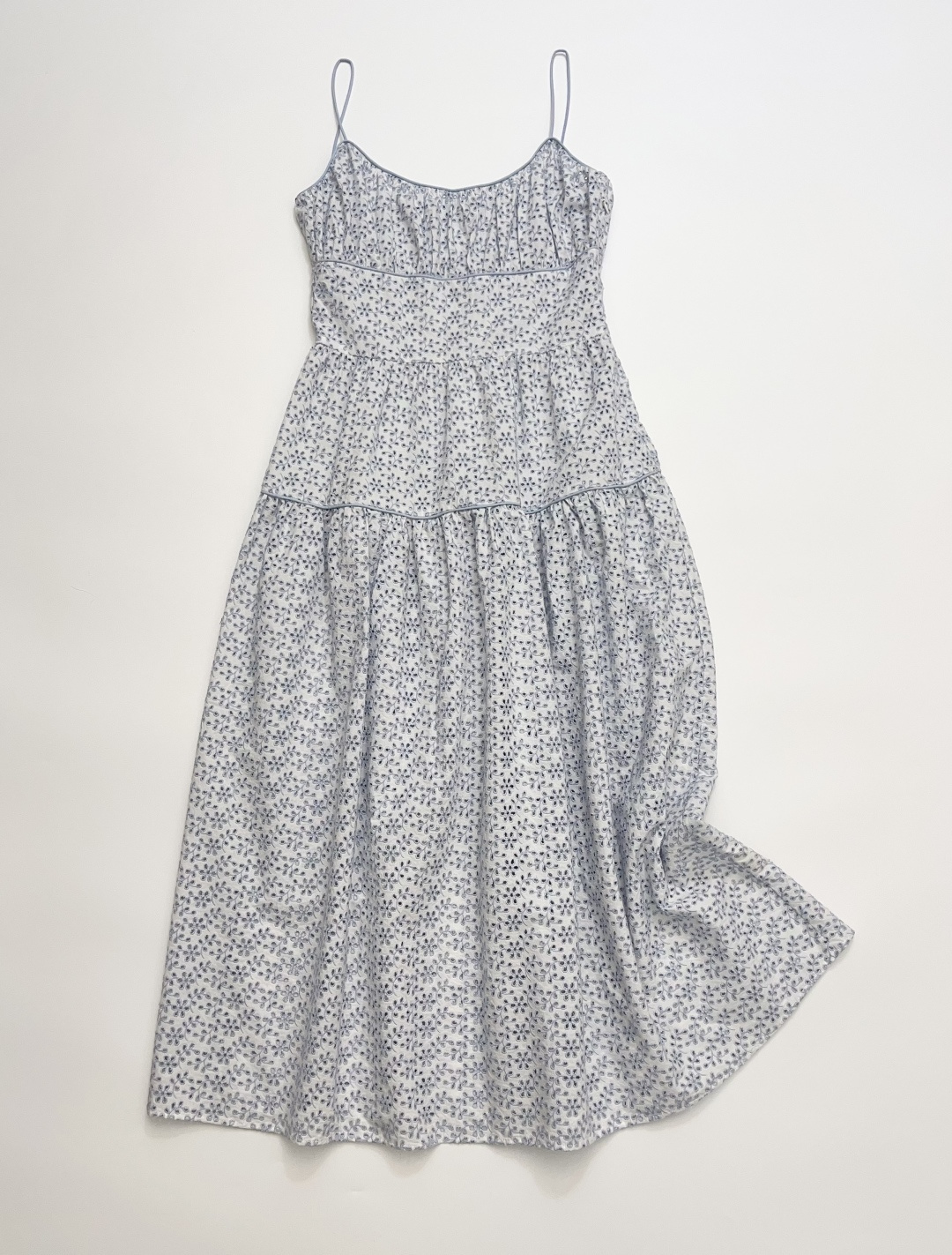 Dôen French Heavy Embroidery Slim Cotton Midi Resort Style Camisole Dress
