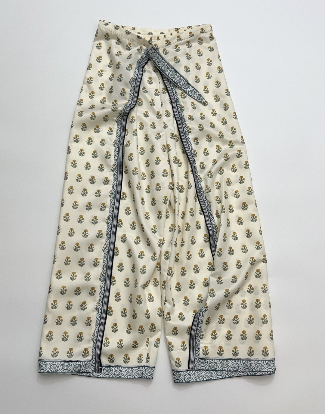 ODTD Patchwork Tassel Resort Print Tie-Waist Straight-Leg Pants