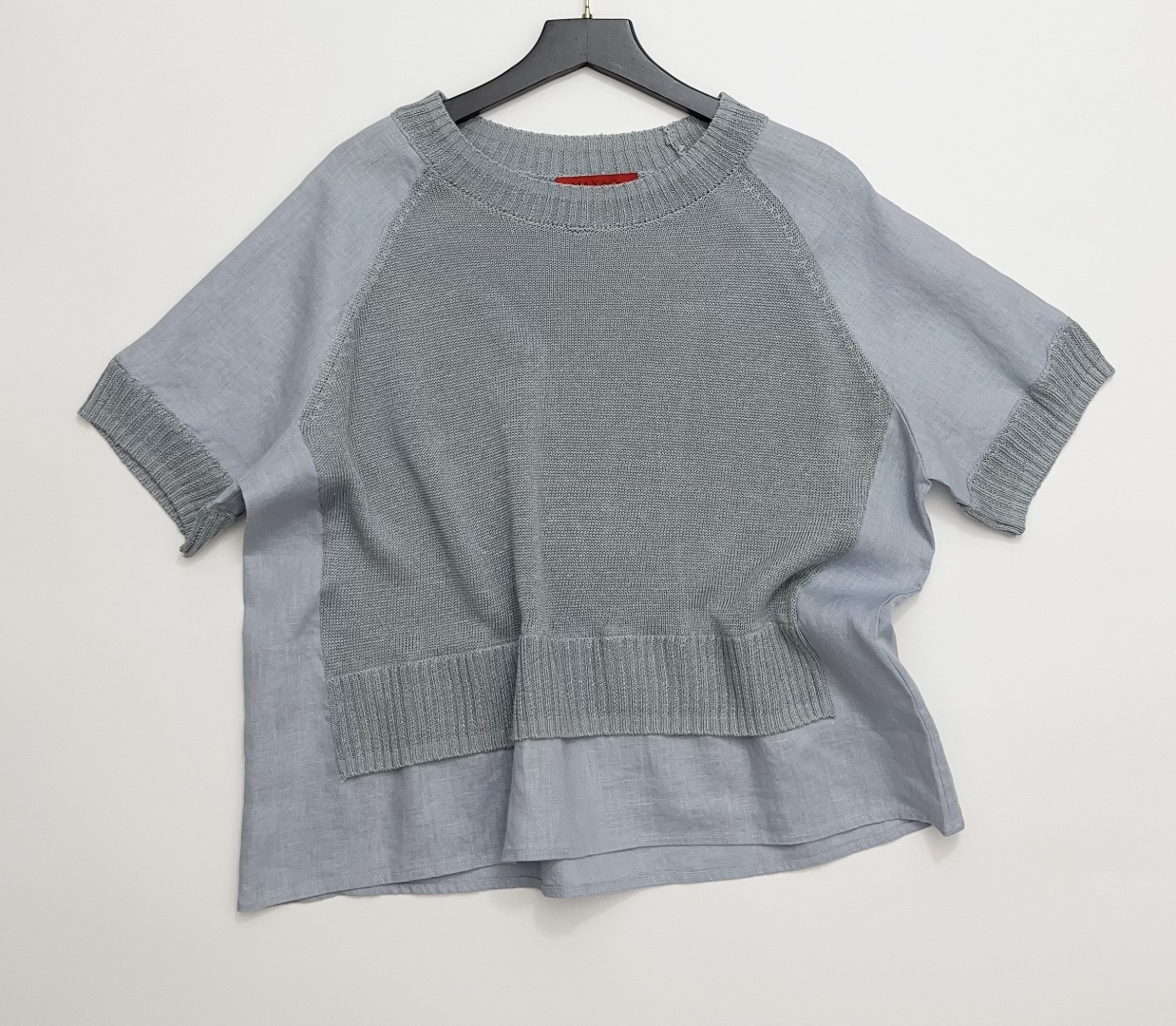 MAX&Co. Red Label New Knit Fabric Patchwork Linen Canvas T-Shirt