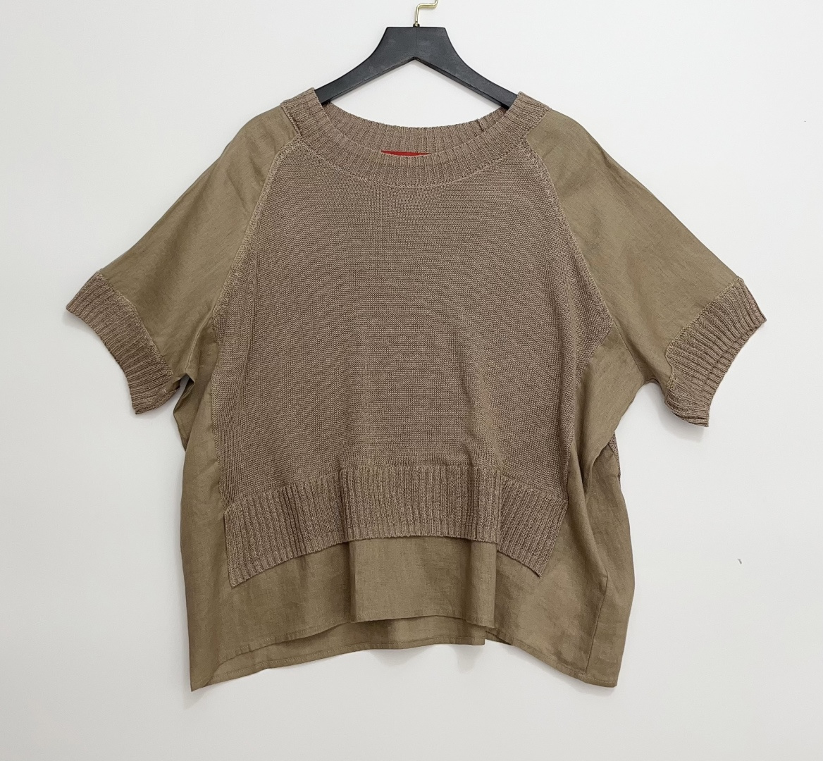 MAX&Co. Red Label New Knit Fabric Patchwork Linen Canvas T-Shirt