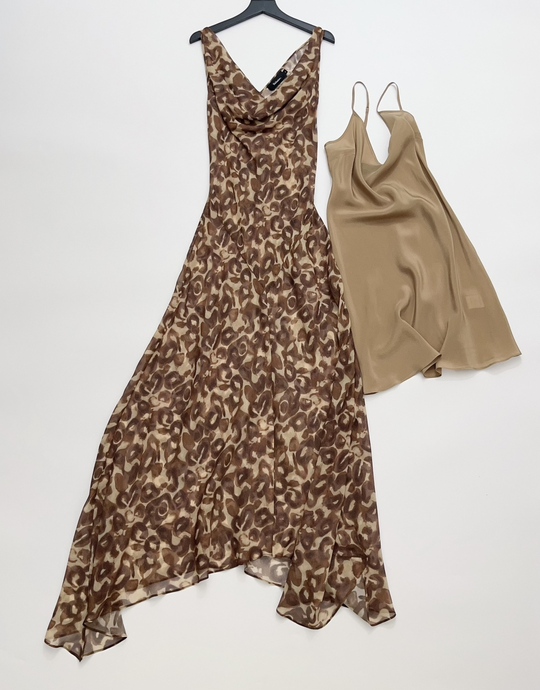 Realisation Par The Cora Brown Vintage Cowl Neck Silk Bias-Cut Long Dress