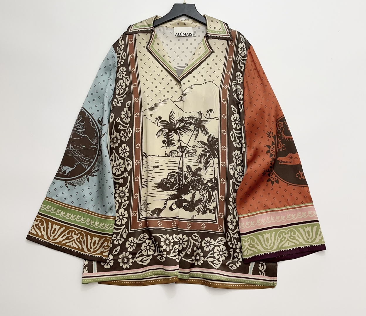 Alémais Alberta Coconut Tree Print Silk Long Sleeve Relaxed Shirt