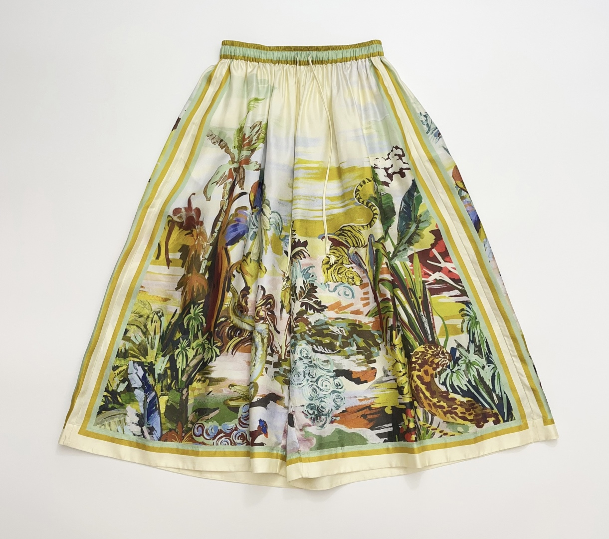 Alémais Jungle Tropical Plant Linen Print Elastic Waist Wide Leg Casual Pants