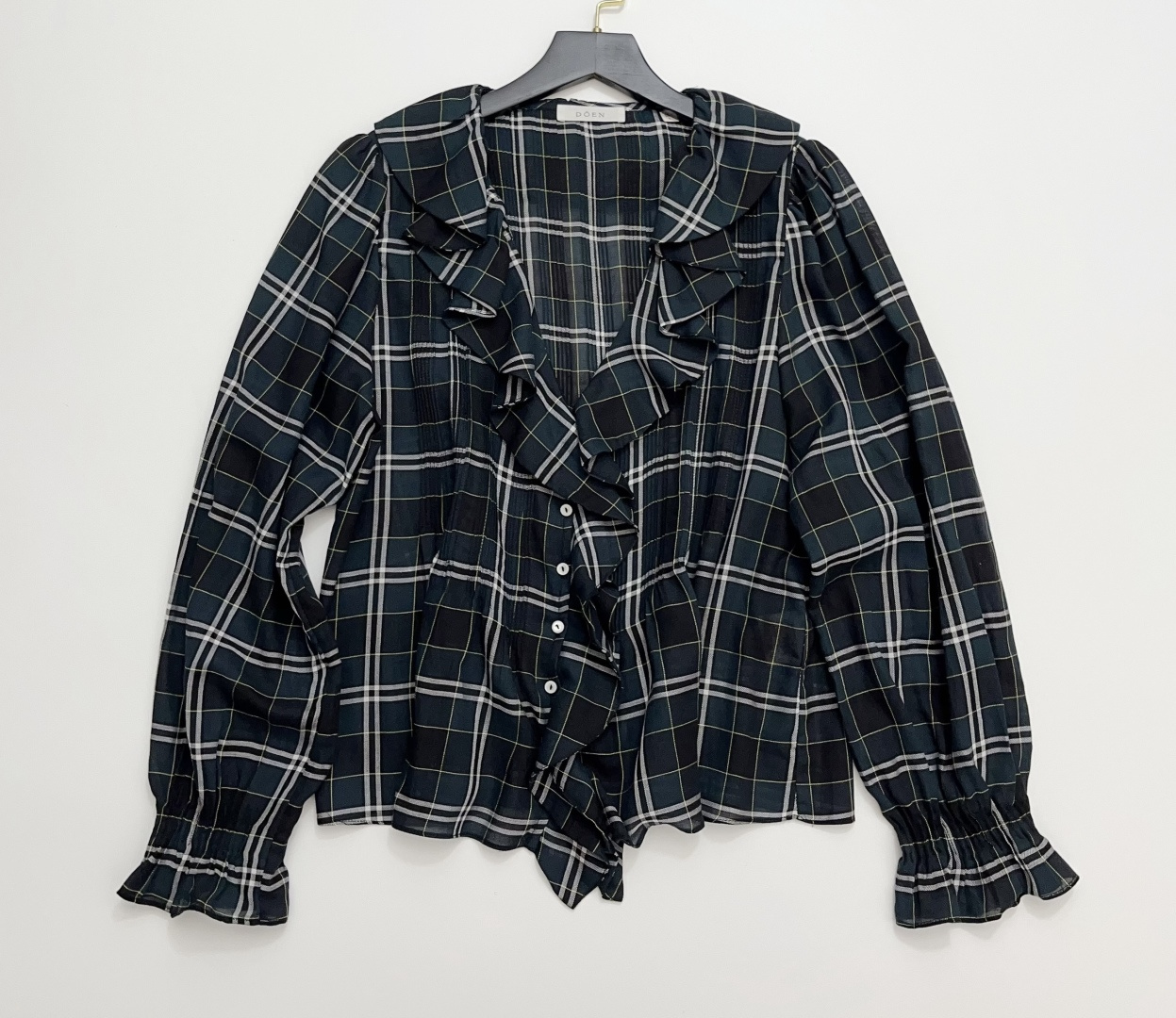 Dôen HARDY Floral Plaid Print Ruffled Long Sleeve Shirt