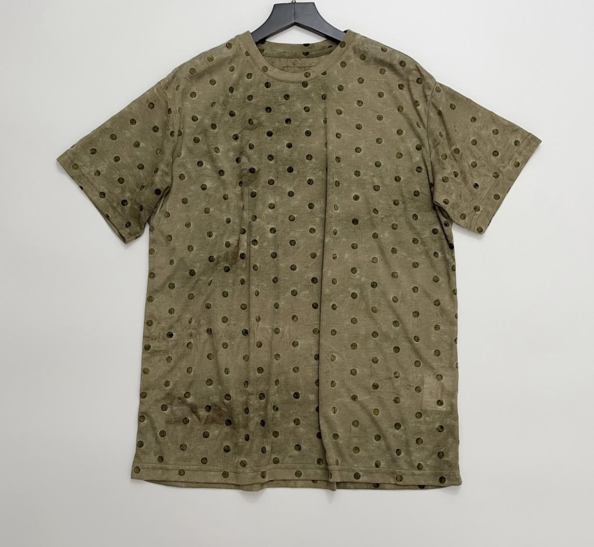 Unique Washed Vintage Flocked Polka Dot Loose Round Neck Short Sleeve T-Shirt