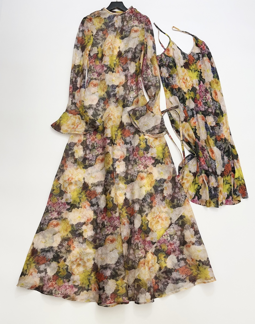 Zimmermann Vacation-Style Oil Painting Print Round Neck Flare Sleeve Maxi Dress