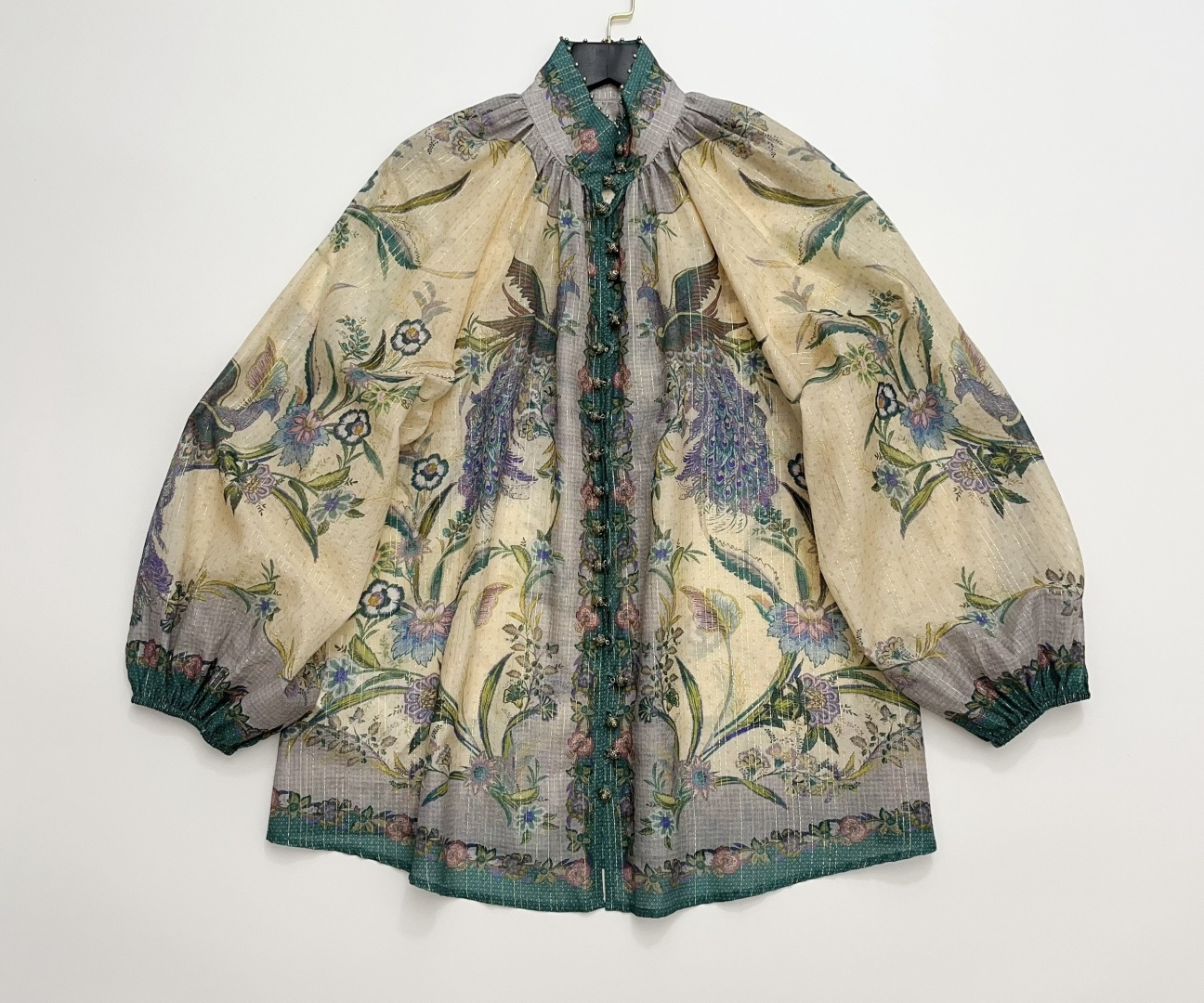 Zimmermann Indra Green Floral Print Lantern Sleeve Sun Protection Shirt