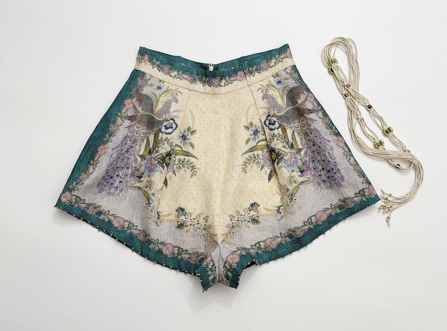 Zimmermann Indra Green Floral Print High-Waist Shorts