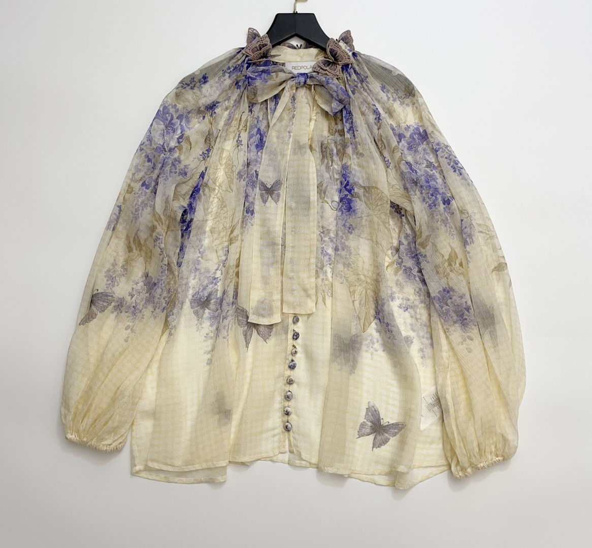 Silk Butterfly Plaid Long Sleeve Shirt
