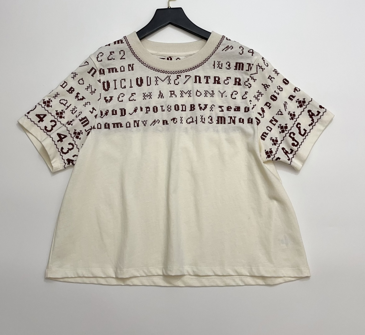 Sea Round Neck Cross Stitch Loose Cotton T-Shirt