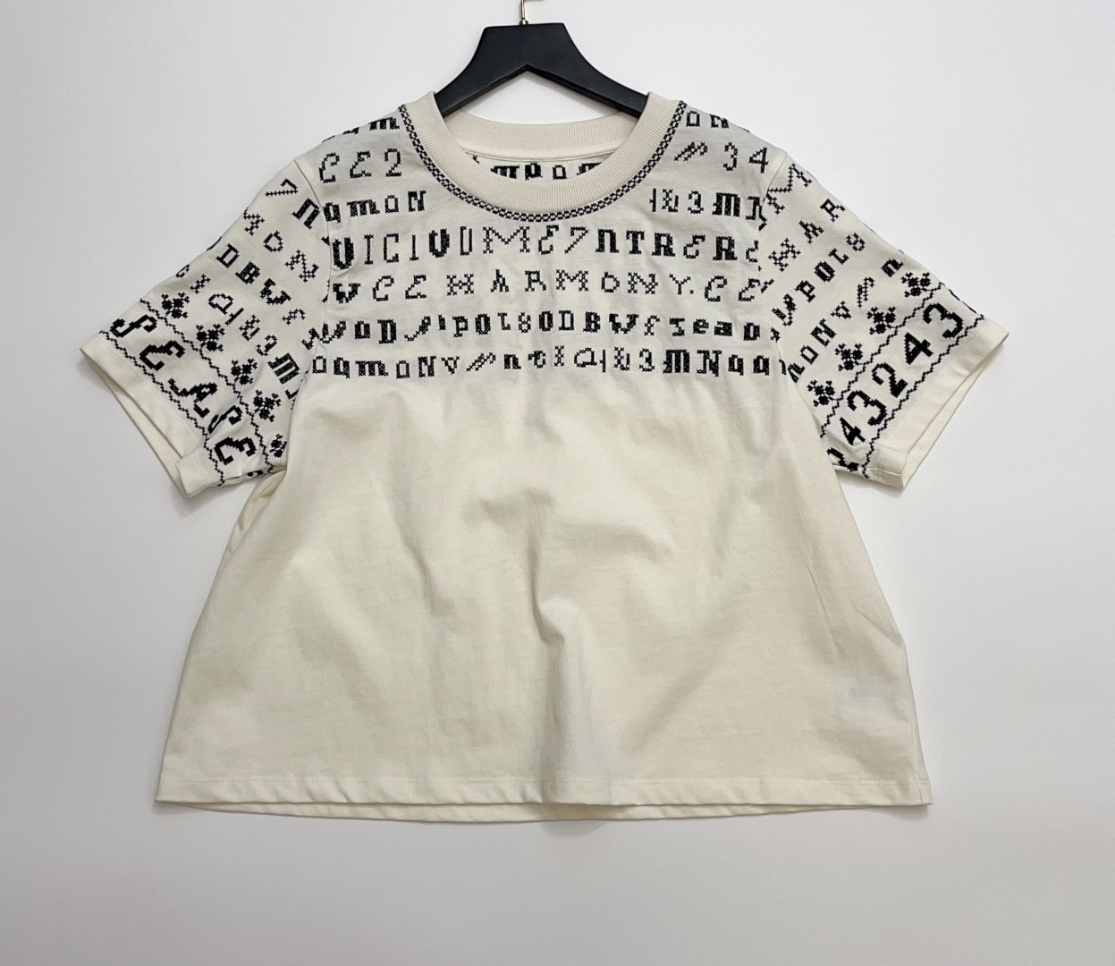 Sea Round Neck Cross Stitch Loose Cotton T-Shirt