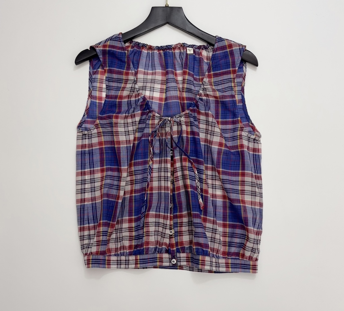Dôen French Vintage Plaid Sleeveless Cropped Vest Top