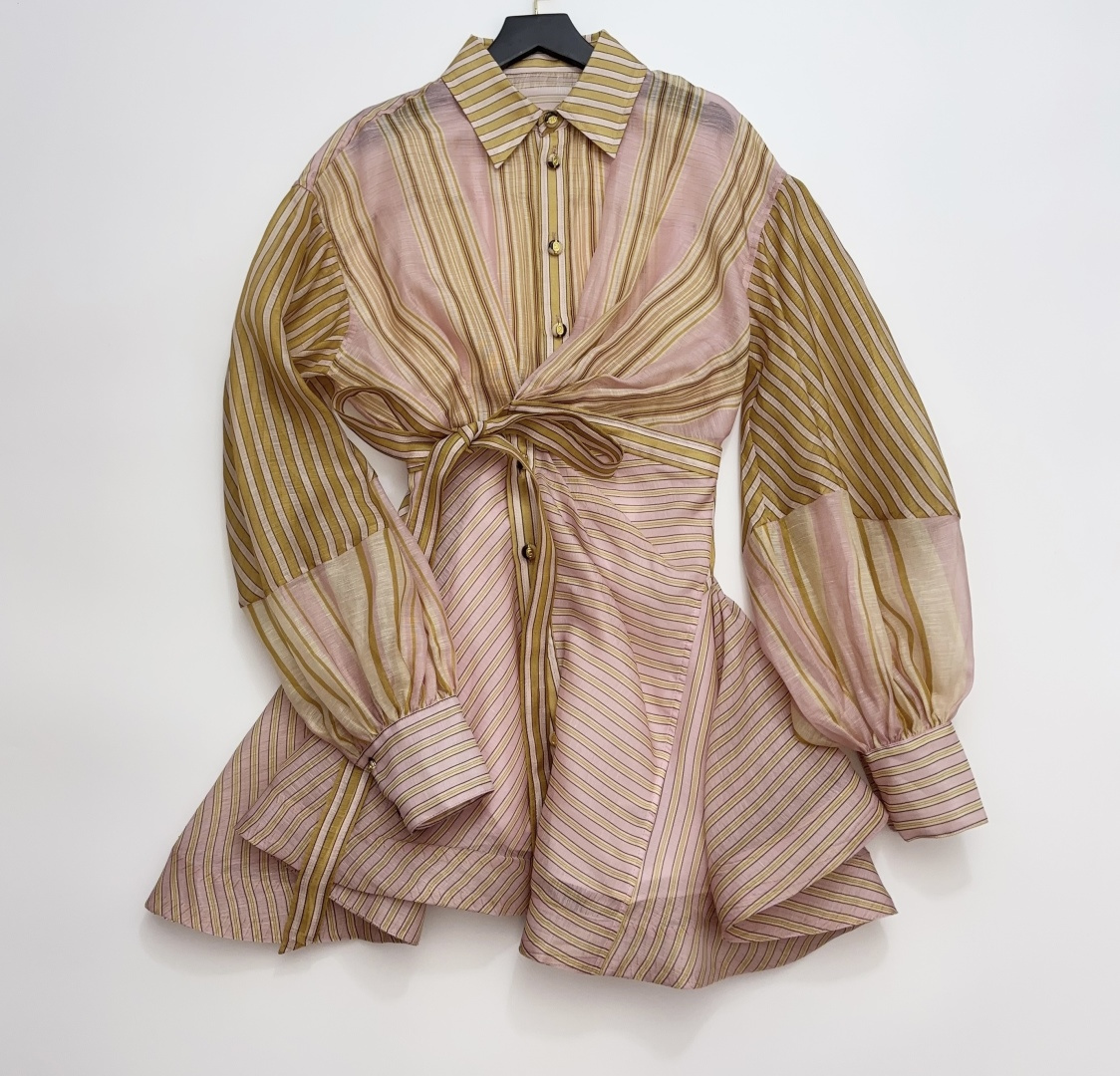 Zimmermann ALCHEMY Silk Linen Striped Short Dress
