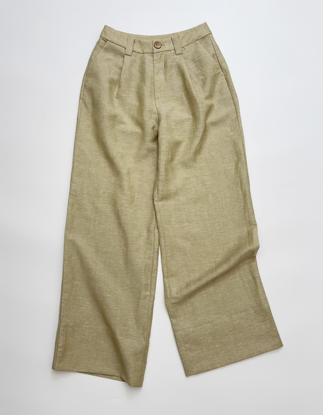 Wooden Button Linen Blend Casual Trousers