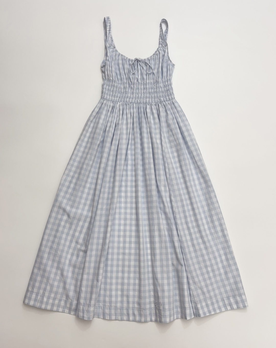 Dôen QUILLA French Casual Plaid Cotton Long Skirt High-Waist Drawstring Tie Dress