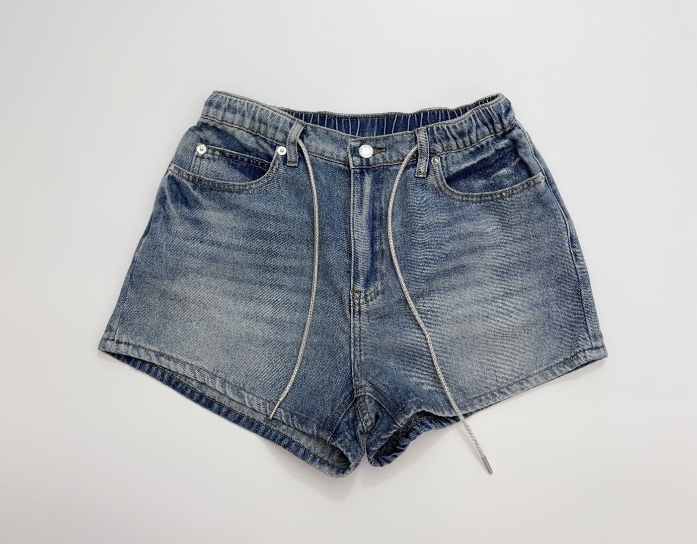 Alexander Wang Faux Crystal Drawstring Denim Shorts