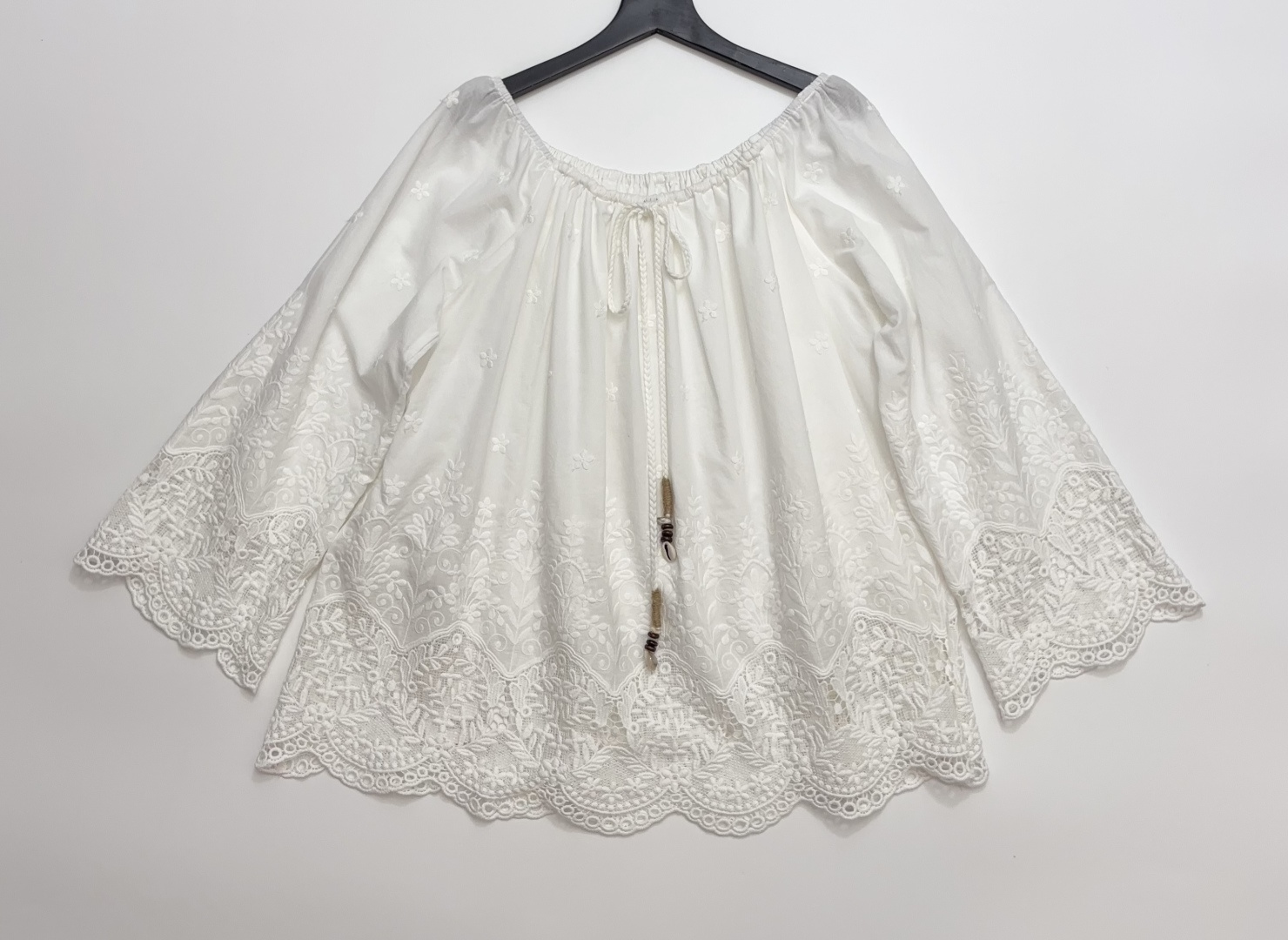 ODTD Eyelet Embroidery White Bohemian Shirt Top