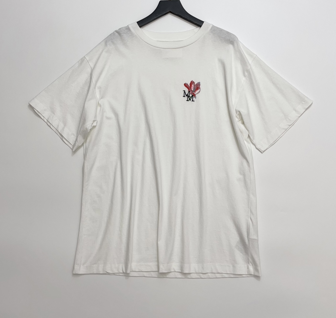 MM6 Maison Margiela Embroidered Letter Hand-Painted Floral Print Loose Short-Sleeve T-Shirt