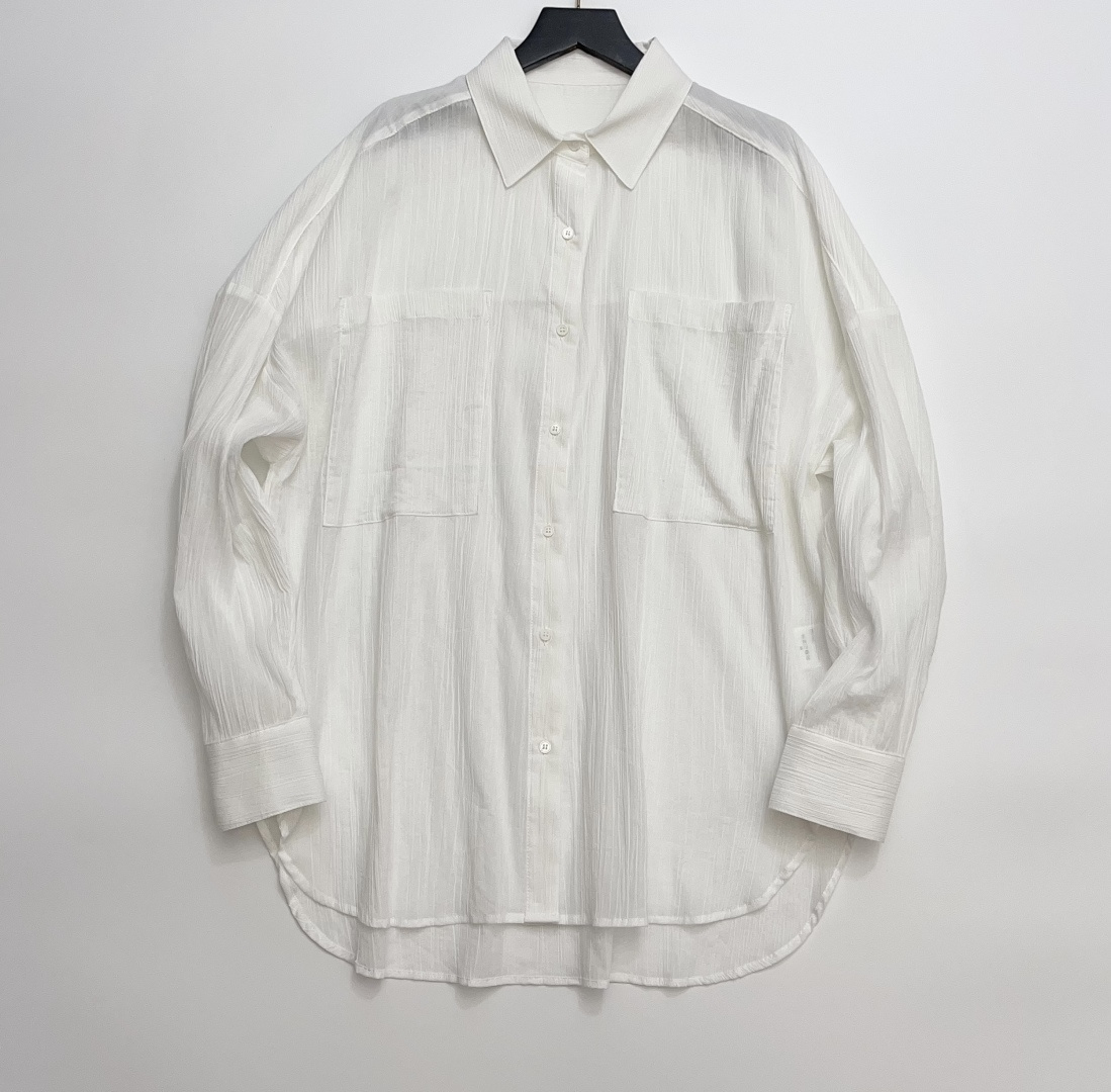 IRO Summer Textured Vertical Stripe Pleated Oversized White Shirt Light Jacket