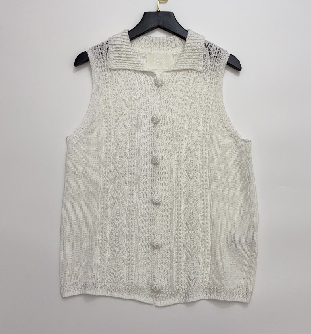 COSYCOZY Knitted Hollow Crochet Vest, French Classical Style Sleeveless Top