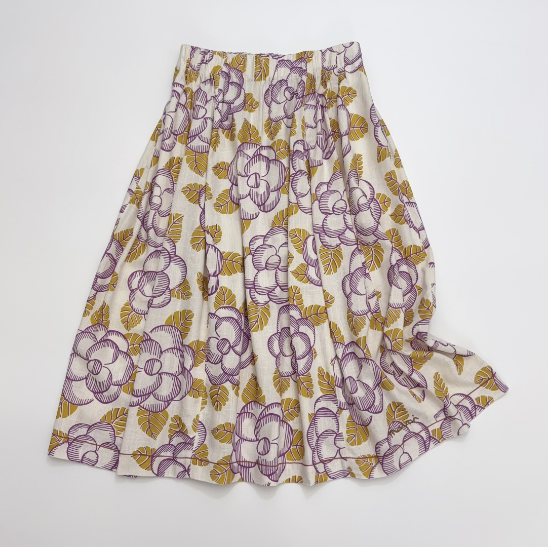 Marni Sweet Floral Linen Elastic Waist Midi Skirt