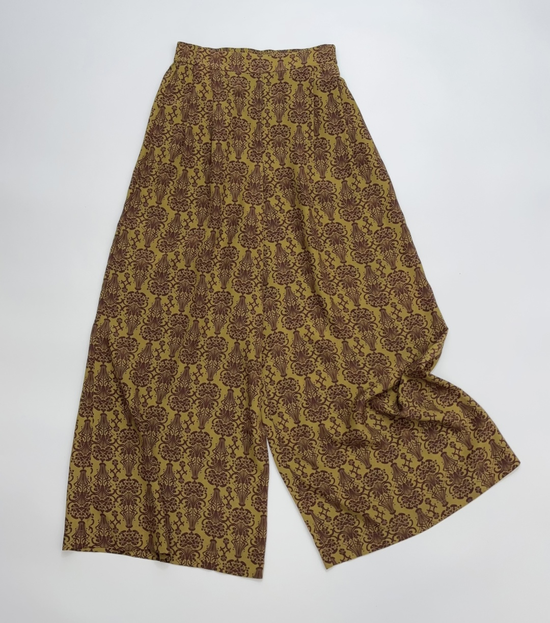 100% Silk Vintage Print Wide-Leg Trousers