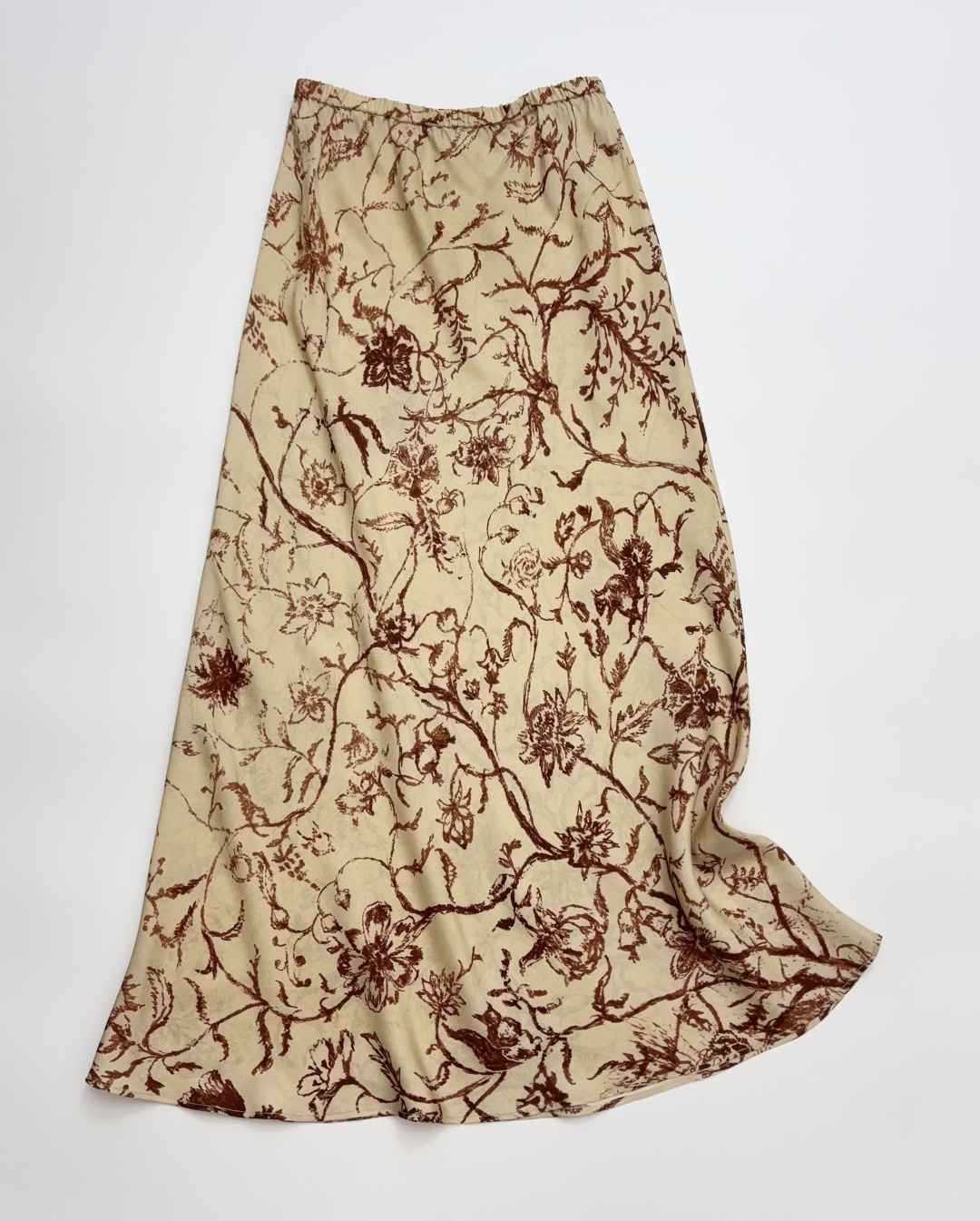 LP Vintage Oil Painting Vine Print Silk Drape Midi Skirt