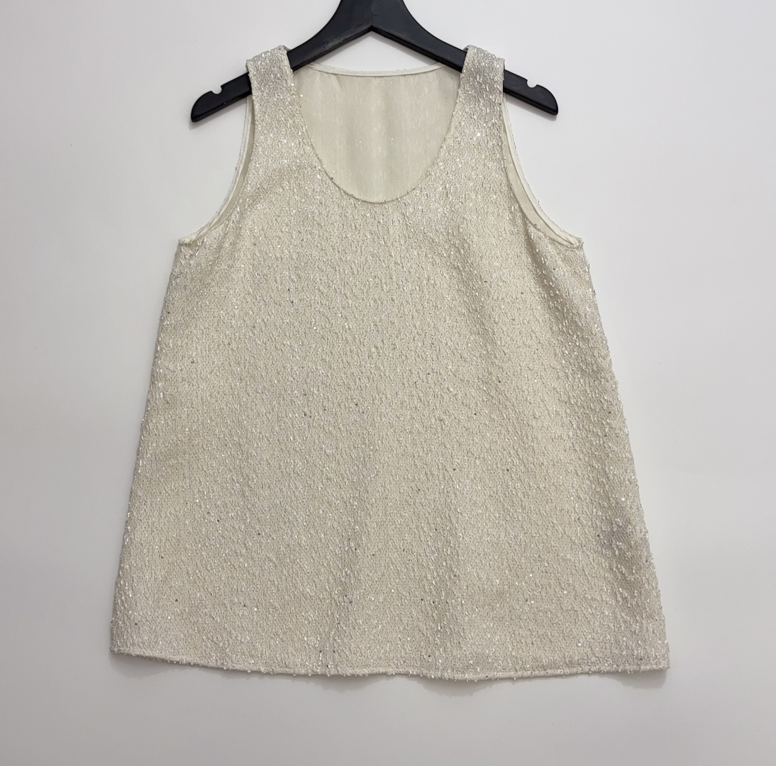 Ports 1961 Fine Shimmer Sequin Solid Color Relaxed Fit Vest Top