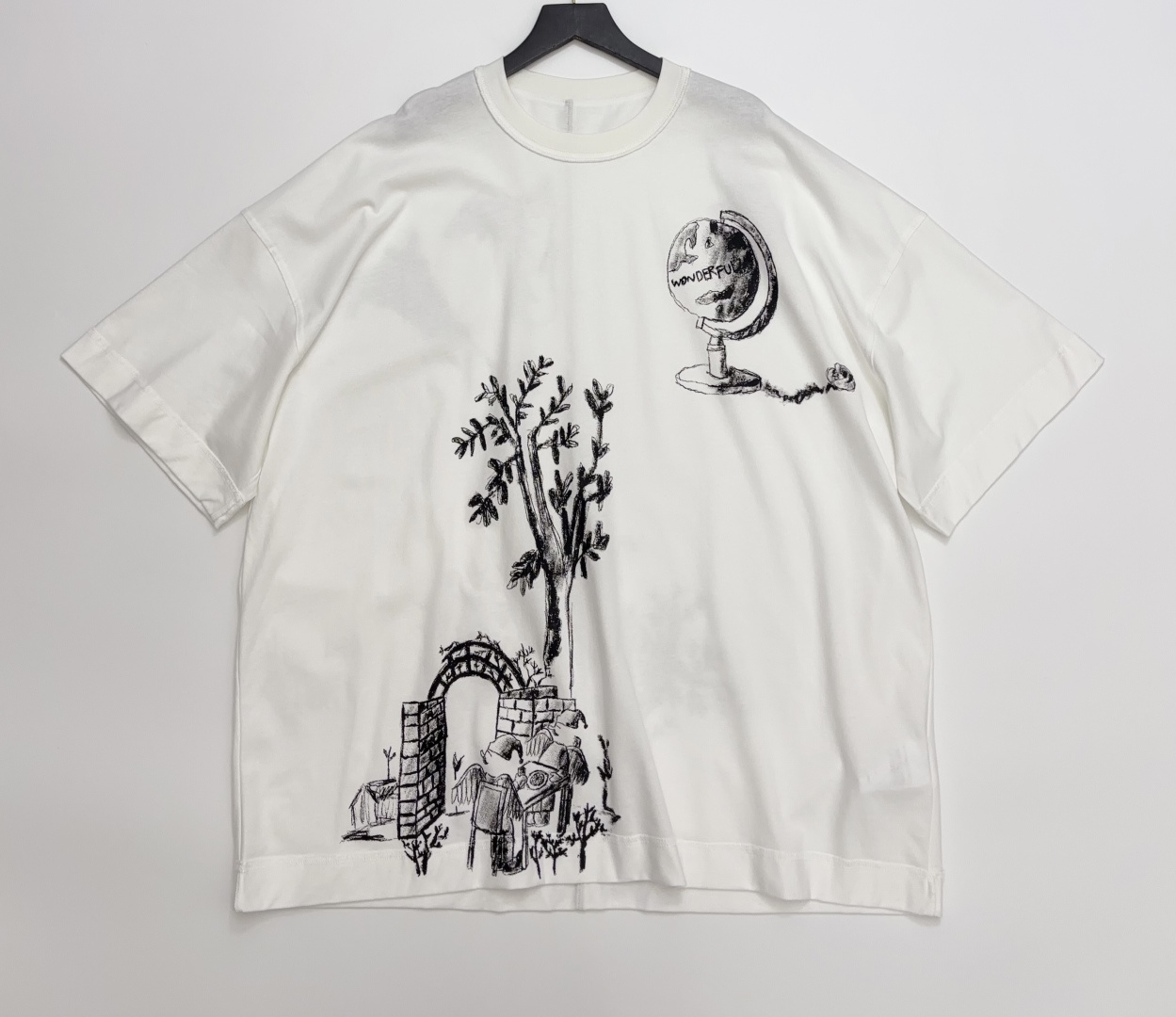 Shinya Kozuka Black Sketch Hand-Painted Loose T-Shirt