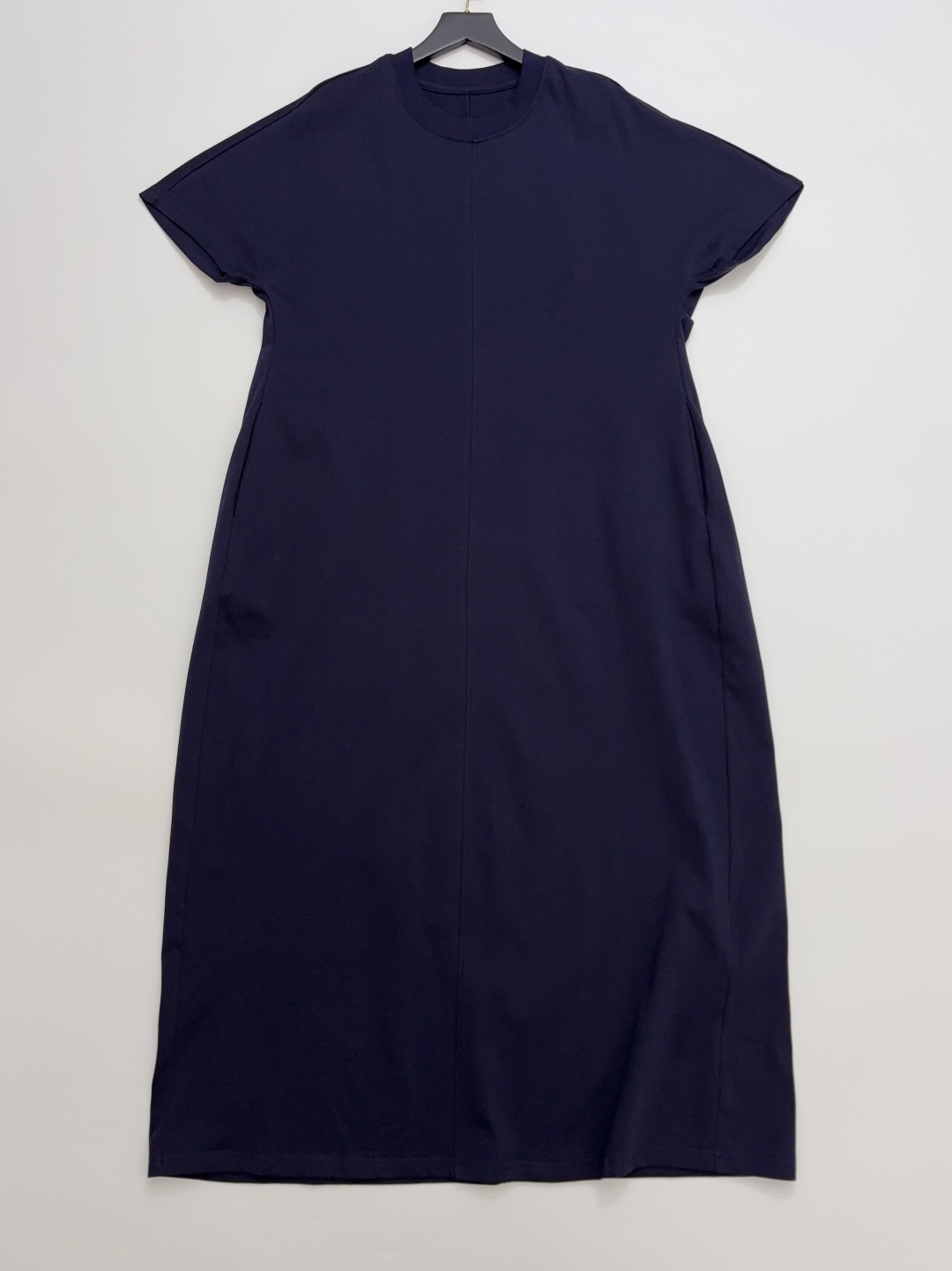 Center Seam Paneled Loose Casual Mid-Length Ribbed Round Neck Short-Sleeve T-Shirt Dress
