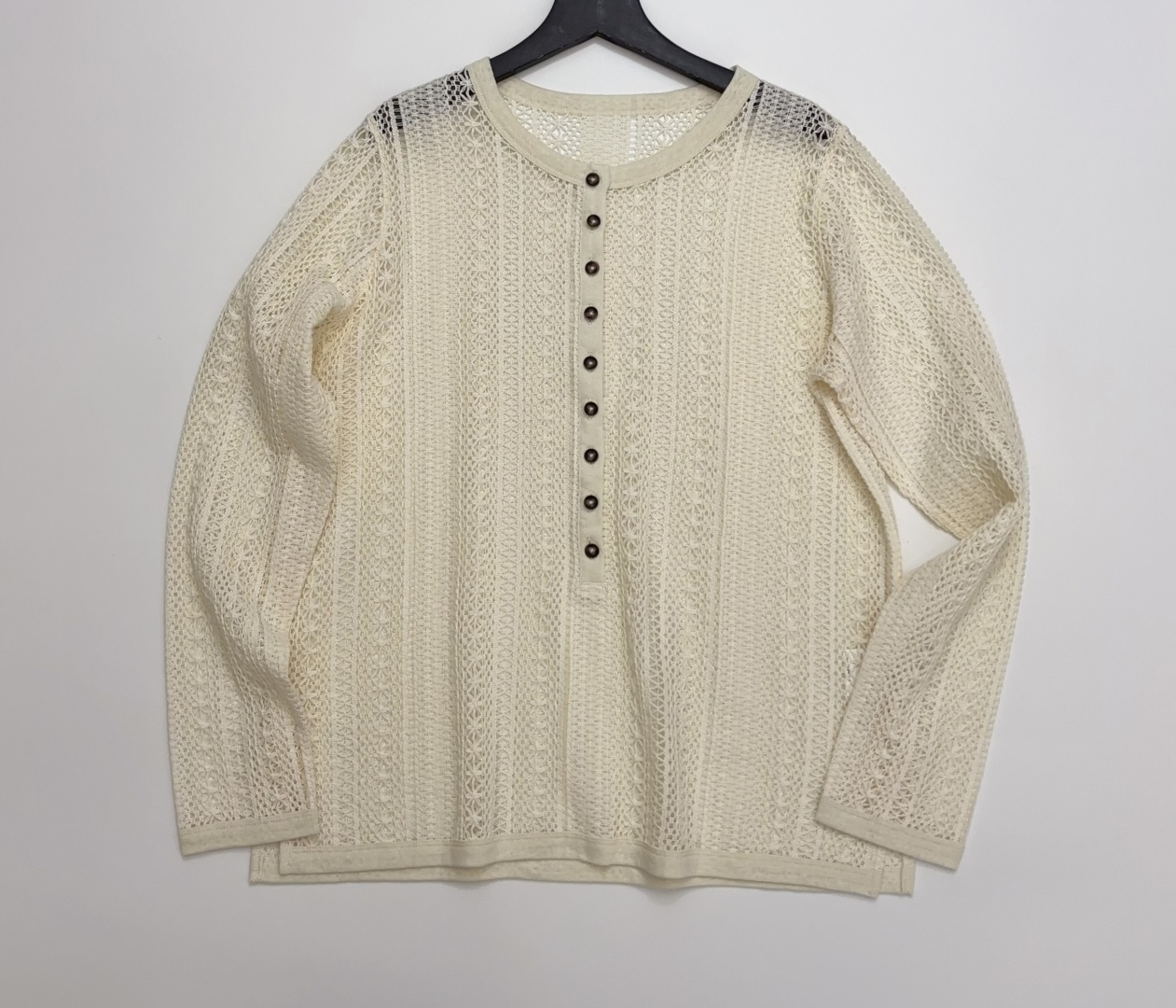 Relaxed Woven Hollow Button-Front Linen Top
