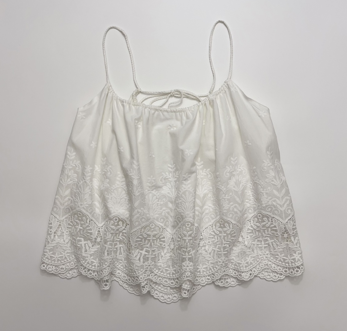 ODTD Cutout Embroidered White Bohemian Cami Top