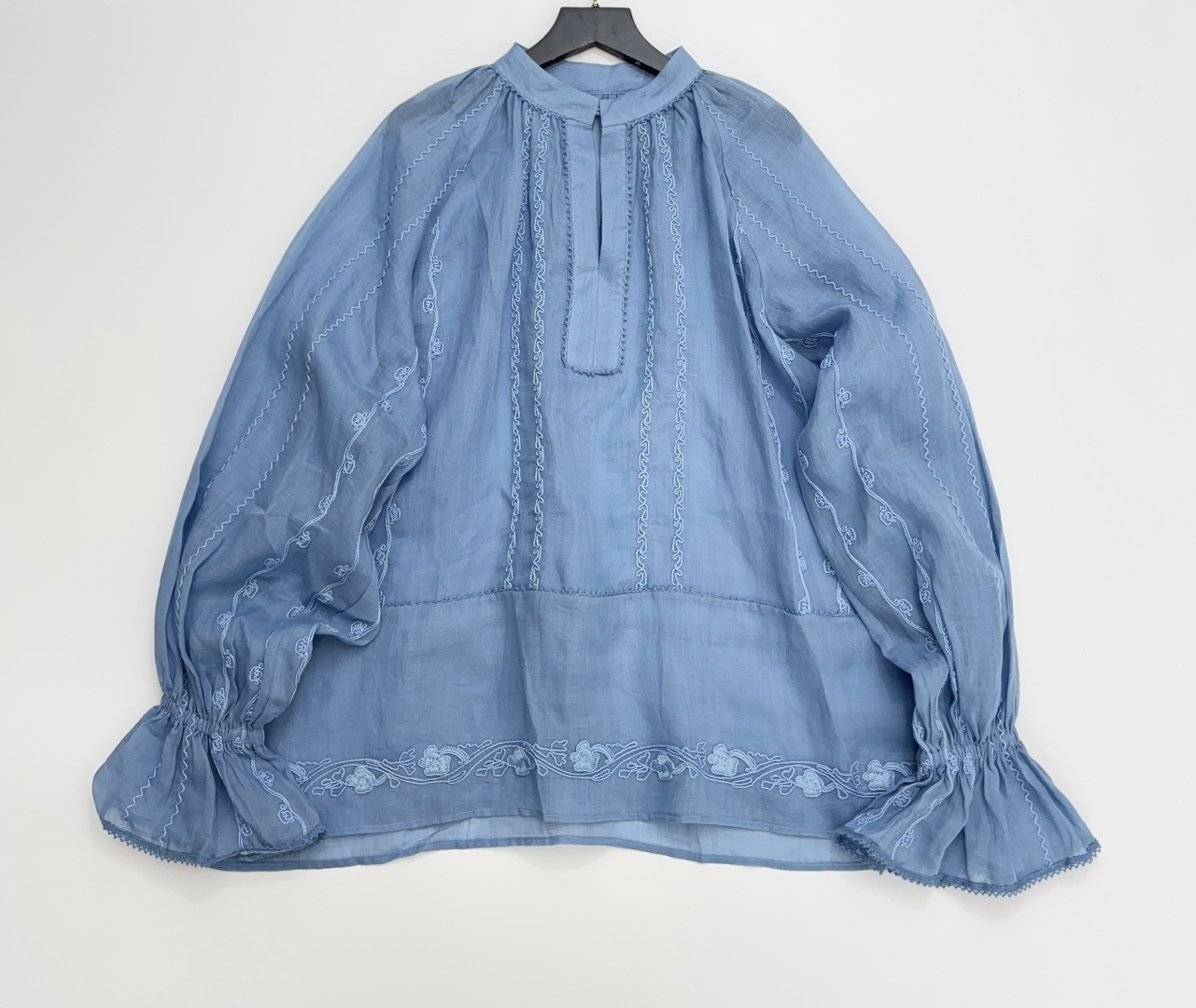 INTO THE EAST Puff Sleeve Ruffle Embroidered Relaxed Fit Top