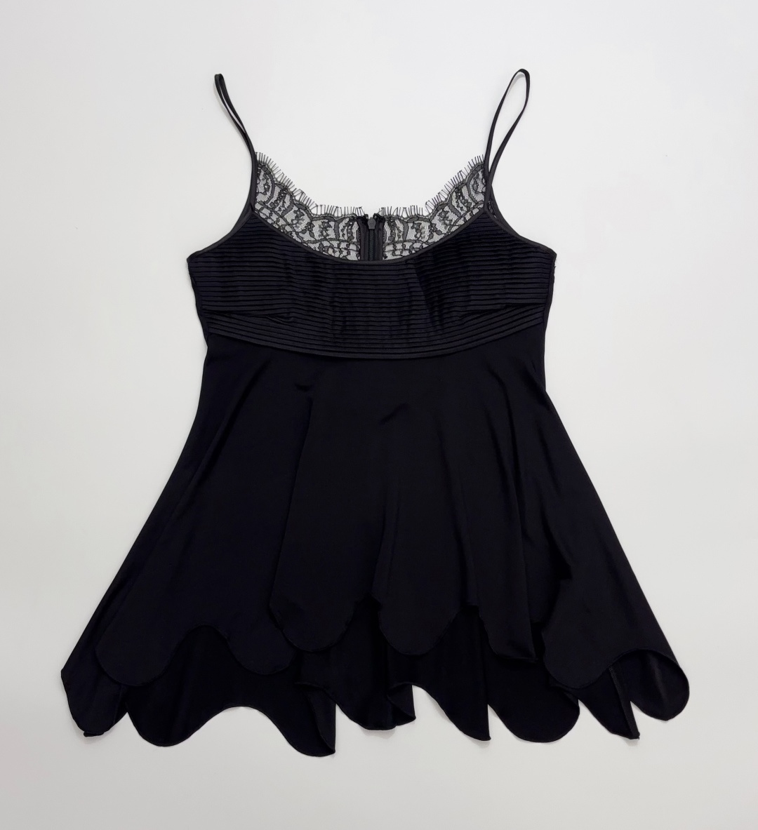 Jacques Wei Black Satin Panel Lace Camisole Vest