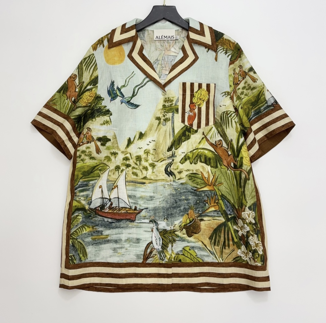 Alémais Women's Toucan Tango Organic Cotton Jungle Swing Print Loose Short Sleeve Shirt