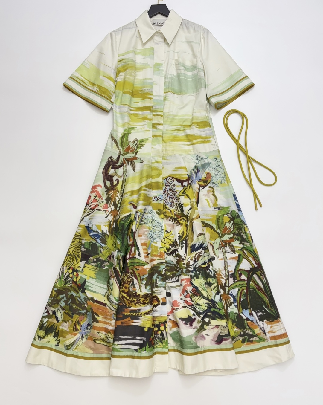Alémais Organic Cotton Jungle Swing Print Lapel Short Sleeve Shirt Dress