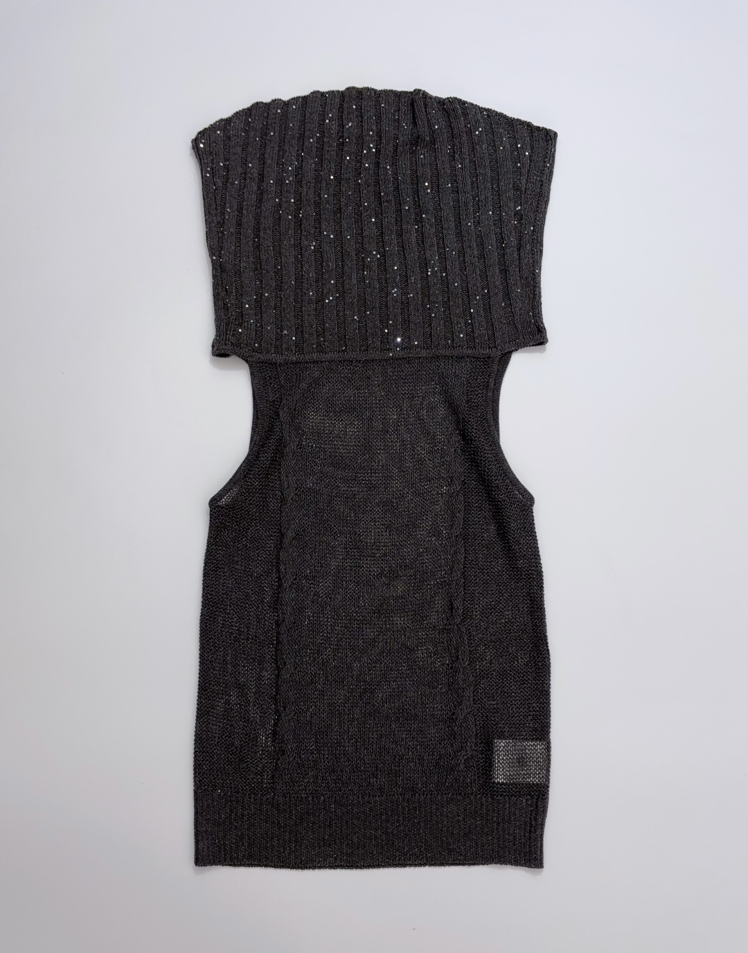 XUZHI Linen Blend Sequin Yarn Off-Shoulder Collar Knit Vest
