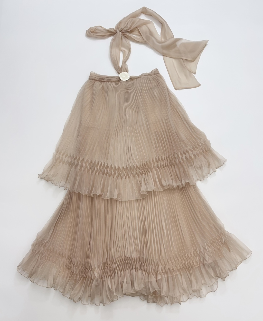Cello Pleated Mesh Bow Halter Dress