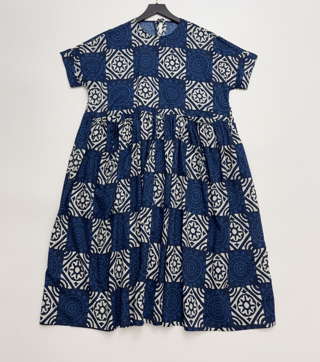 Japanese Style Colorblock Vintage Print Relaxed Fit Midi Dress